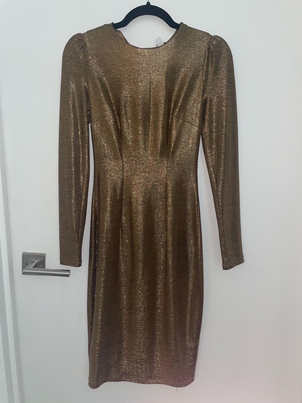 NWT ZAC Zac Posen Metallic Bronze Long Sleeve Sheath Dress